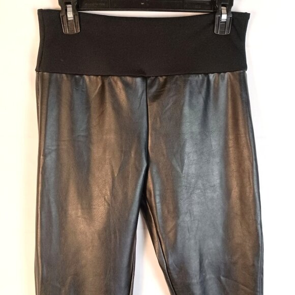 Assets by Spanx Black Faux Leather Ankle Leggings High Waist L - Picture 3 of 6